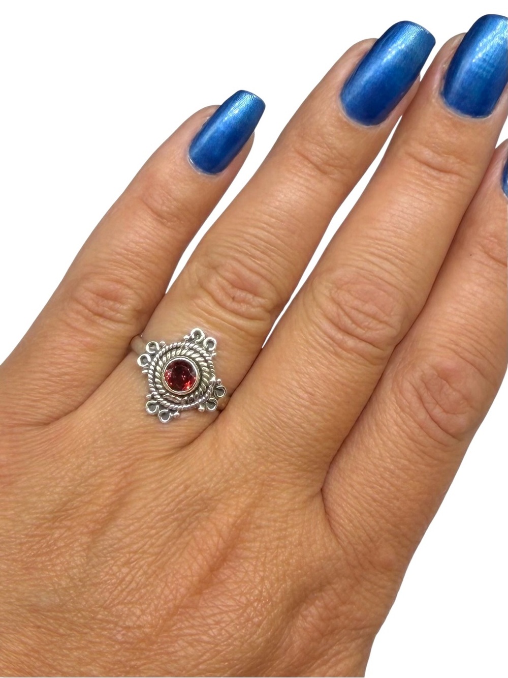 Garnet Ring Size 7 Solid 925 Sterling Silver - Picture 2 of 8
